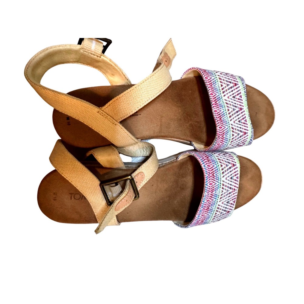 TOMS Women's Platform Wedge Espadrille Sandals Size 10 W Multi Color‎ Tribal